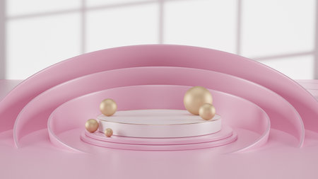 3D Render. Minimal background, mock up scene with podium geometry shape for product display. Simple modern background for advertising, branding and product presentation, spa care, relaxationの写真素材