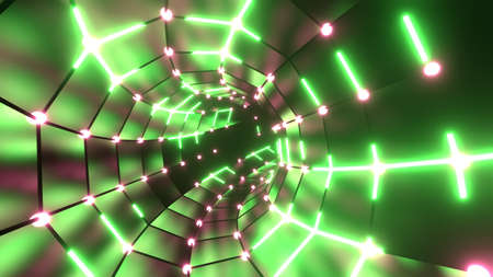 3D rendering. Abstract interior sci-fi spaceship corridor with blue neon glowing tube lights reflections. Futuristic design spaceship interior backgroundの写真素材