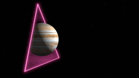 3D rendering. Motion of planet Jupiter through portal against the background of the starry sky. Teleport portal on alien planet. Futuristic space sci-fi visualization. magnetic portal. . time travelの写真素材