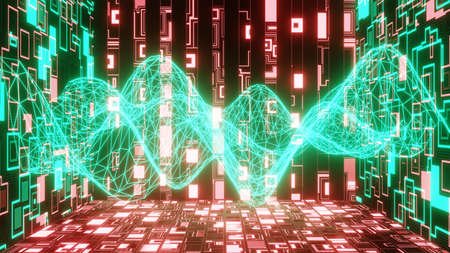 3D rendering. Abstract technology big data background concept. Motion of digital data flow. Transfer...