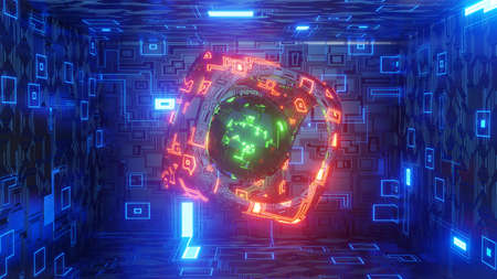 3D rendering. Abstract technology big data background concept. Motion of digital data flow. Transfer ring of big data. Transfer and storage of data sets , block chain, server, hi-speed internetの写真素材