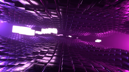 3D rendering. Flight in abstract sci-fi tunnel. Futuristic motion graphics, high tech background....