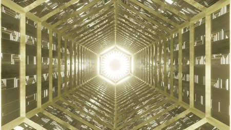 3D rendering. Flight in abstract sci-fi tunnel. Futuristic motion graphics, high tech background. Time warp portal, lightspeed hyperspace concept. Glowing hi-tech texture. Cyberpunkの写真素材