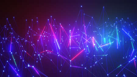3D rendering. Plexus style. Abstract technology big data background concept, metaverse. Motion of digital data flow. The concept of science, space and biologyの写真素材