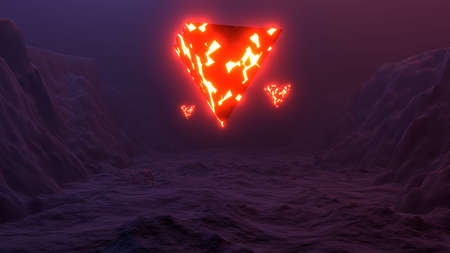 3D rendering. Men standing in front of a big portal to another dimension, against a glowing universe...