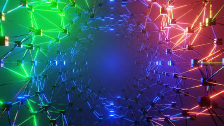 3D rendering. cyberspace abstraction. Futuristic Technology Digital Abstraction. Technological and connection motion background. Simple bright background, sci fi structureの写真素材