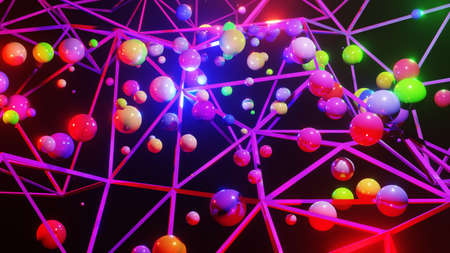 3D rendering. Plexus effect. Abstract digital connection moving dots and lines. technology...