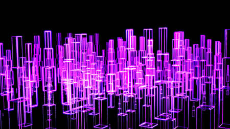 3D rendering. Motion graphic of Hologram modern city, Futuristic Technology Digital Urban design. AI and smart city concept. cyberspace. Cyberpunkの写真素材