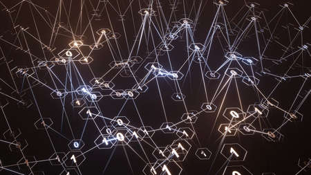 3D rendering. Infographics binary numbers tunnel. Technology Network Data Connection, Digital Data Network, Cyber Security Concept. Plexus motion backgroundの写真素材