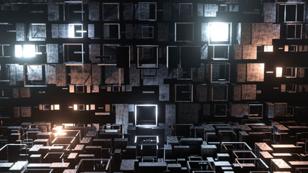 3D rendering. cyberspace abstraction. Futuristic Technology Digital Abstraction. Technological and connection motion background. Simple bright background, sci fi structureの写真素材