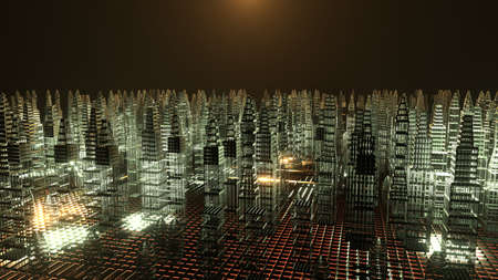 3D rendering. Motion graphic of Hologram modern city, Futuristic Technology Digital Urban design. AI and smart city concept. cyberspace. Cyberpunkの写真素材