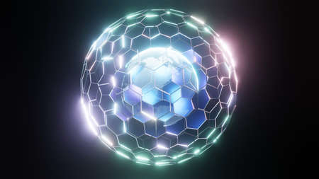 3D rendering. digital planet. Blue glowing hexagon mesh. Global network and communication concept. earth globe business high tech backgroundの写真素材