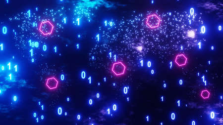 3d rendering. Digital world background binary map technology. Global network connection and data...