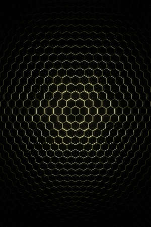 3d Rendering Hexagonal background, depth of field effect. Futuristic cellular 3d panel with hexagons and neon light. Geometric background for phone designの写真素材