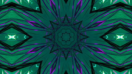 3d Rendering Abstract colorful futuristic background bright neon color. Digital future, fantasy. Geometric design, Mosaic kaleidoscope, geometric Pattern. light effects. Symmetry and reflectionの写真素材