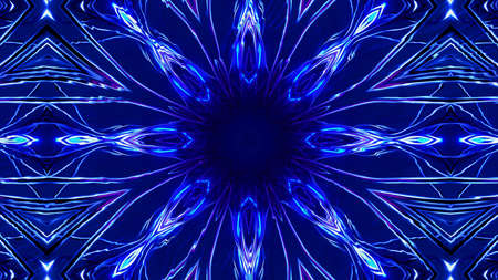 3d Rendering Abstract colorful futuristic background bright neon color. Digital future, fantasy. Geometric design, Mosaic kaleidoscope, geometric Pattern. light effects. Symmetry and reflectionの写真素材