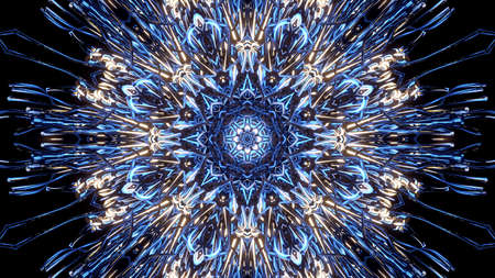 3d Rendering Abstract colorful futuristic background bright neon color. Digital future, fantasy. Geometric design, Mosaic kaleidoscope, geometric Pattern. light effects. Symmetry and reflectionの写真素材