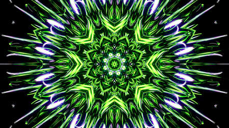 3d Rendering Abstract colorful futuristic background bright neon color. Digital future, fantasy. Geometric design, Mosaic kaleidoscope, geometric Pattern. light effects. Symmetry and reflectionの写真素材