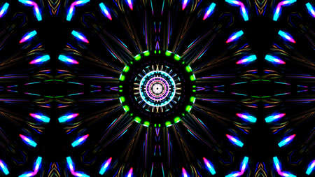 3d Rendering Abstract colorful futuristic background bright neon color. Digital future, fantasy. Geometric design, Mosaic kaleidoscope, geometric Pattern. light effects. Symmetry and reflectionの写真素材