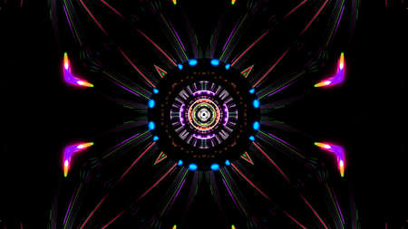 3d Rendering Abstract colorful futuristic background bright neon color. Digital future, fantasy. Geometric design, Mosaic kaleidoscope, geometric Pattern. light effects. Symmetry and reflectionの写真素材