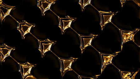 3d rendering. Abstract gold and black light pattern with the gradient. Background black dark modern. Luxurious bright gold lines with metallic effectの写真素材