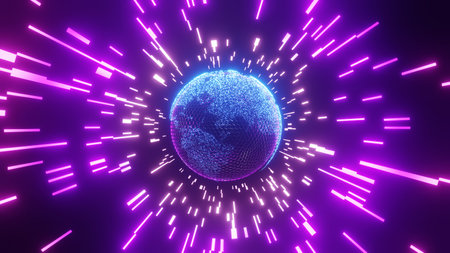 3d rendering. digital planet. Blue glowing hexagon mesh. Global network and communication concept. earth globe business high tech backgroundの写真素材
