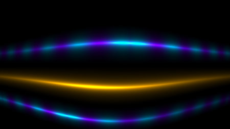 3D Rendering Abstract colorful background bright yellow and blue colors, modern colorful wallpaper. Futuristic background. Digital abstract flowing waves seamless loop animation, moving bent curvesの写真素材