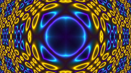 3D Rendering Abstract colorful background bright yellow and blue colors, modern colorful wallpaper. Futuristic background. Digital abstract flowing waves seamless loop animation, moving bent curvesの写真素材