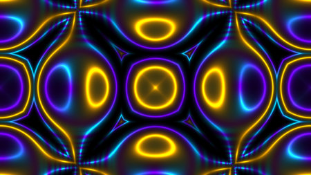 3D Rendering Abstract colorful background bright yellow and blue colors, modern colorful wallpaper. Futuristic background. Digital abstract flowing waves seamless loop animation, moving bent curvesの写真素材