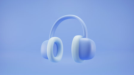 Realistic wireless earphones trendy color. Headphones. Realistic object for music or game concept, poster design, flyer, website. 3d rendering.の写真素材