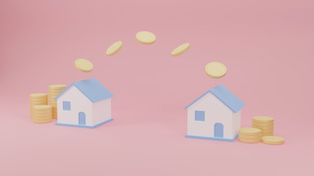 home transfer money. residential finance economy. Home property investment, house mortgage. Business loans for real estate concept. 3d renderingの写真素材