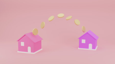 home transfer money. residential finance economy. Home property investment, house mortgage. Business loans for real estate concept. 3d renderingの写真素材