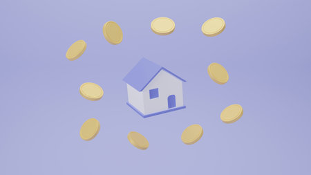 house and coins. Home for sale house for rent concept. Business loans for real estate concept....