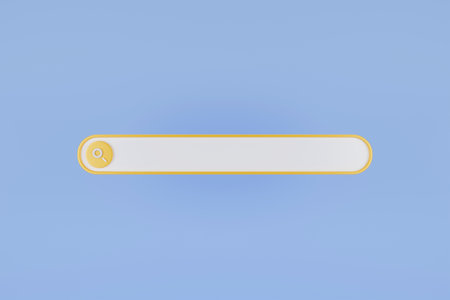 3D search bar. Search bar template for website. Navigation search for browser. Browser button for website and UI design. web search concept. Pastel soft colors yellow, blue background. 3d rendering.の写真素材