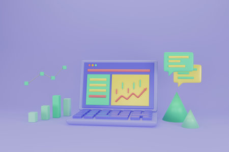 SEO optimization with rocket for marketing social media concept. Interface for web analytics strategy and research planning in laptop. Web analytics and seo marketing social media concept. 3d renderingの写真素材