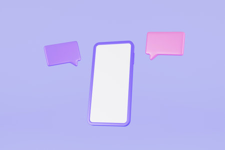 Mobile phone with 3d chat icons. Social media online platform concept, online social communication...