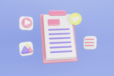 research document concept. Searching image and video files in database. Document management soft, document flow app, compound docs concept. Electronic database of files. 3d rendering.の写真素材