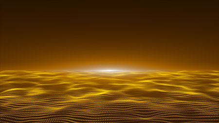 Futuristic point wave. Cyber big data flow. Blockchain data fields. network line connect stream. Big data technology. Concept of AI technology, digital communication. 3d renderingの写真素材