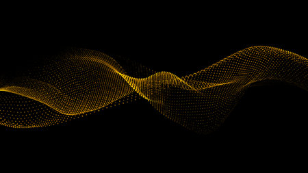 Futuristic point wave. Cyber big data flow. Blockchain data fields. network line connect stream. Big data technology. Concept of AI technology, digital communication. 3d renderingの写真素材