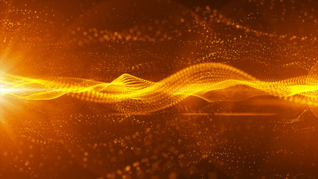 Futuristic point wave. Cyber big data flow. Blockchain data fields. network line connect stream. Big data technology. Concept of AI technology, digital communication. 3d renderingの写真素材
