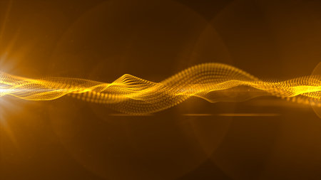 Futuristic point wave. Cyber big data flow. Blockchain data fields. network line connect stream. Big data technology. Concept of AI technology, digital communication. 3d renderingの写真素材