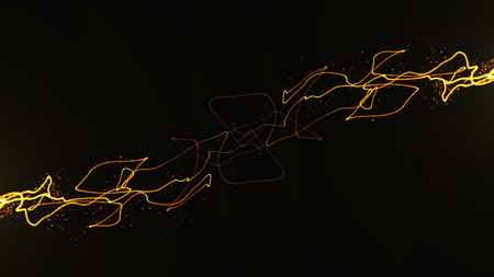 Fire comet light flying in circle. Shining lights in motion with small particles. Ring of fire, Plasma ring on a dark background. abstract background. 3d rendering,の写真素材