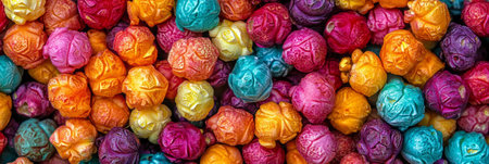 Rainbow popcorn, showcasing different flavors and textures. Ready for movie night or a snack. Perfect for snacking.の素材