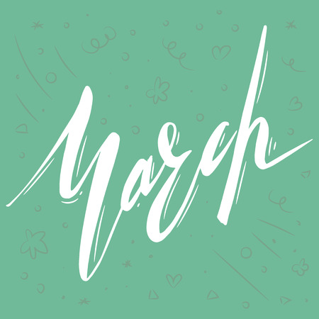 Handwritten name of month: March. Lettering calendar. Calligraphy words for calendars and organizers.  One month.のイラスト素材
