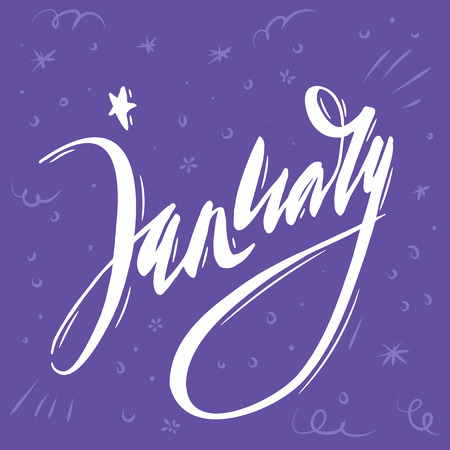Handwritten name of month: January. Lettering calendar. Calligraphy words for calendars and organizers.  One month.のイラスト素材