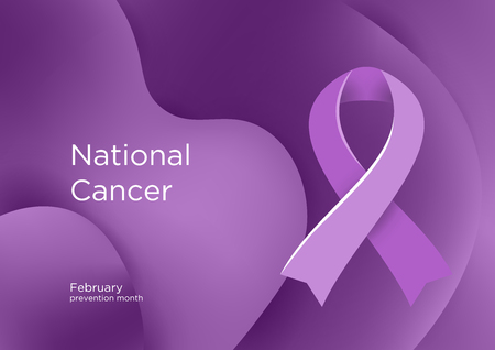 National Cancer Prevention Month in USA America. Lavender color ribbon Cancer Awareness Products. February. A sign of support for those living with all types of cancer. Vector illustration.のイラスト素材