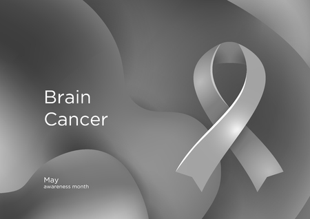 Brain Cancer awareness month in May. Brain tumor. Grey color ribbon Cancer Awareness Products. Vector illustration.のイラスト素材