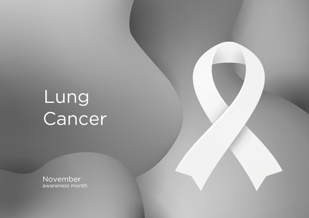 Lung Cancer awareness month in November. Lung carcinoma. White colr ribbon Cancer Awareness Products. Vector illustration.のイラスト素材