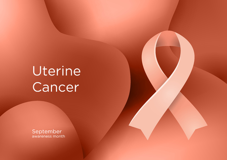 Uterine Cancer awareness month in September. Endometrial cancer and uterine sarcoma. Peach color ribbon Cancer Awareness Products. Vector illustration.のイラスト素材