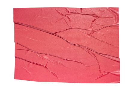 Red empty crumpled and wet texture paper. Creased grunge paper background. Art rough stylized blank...